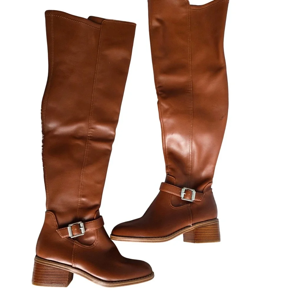 Dolce Vita Elyse Over The Knee Boots‎ Buckle Detail Brown Size 6 WMS